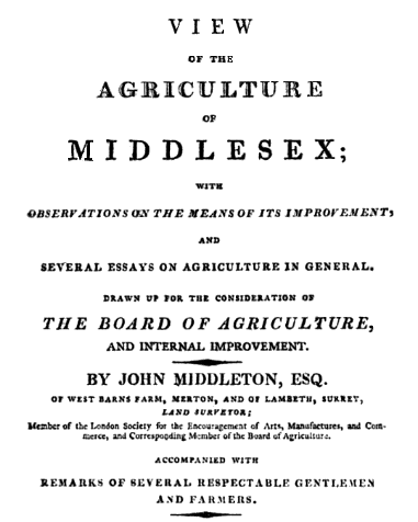 The front page of Middleton's report Middleton's report on agriculture in Middlesex