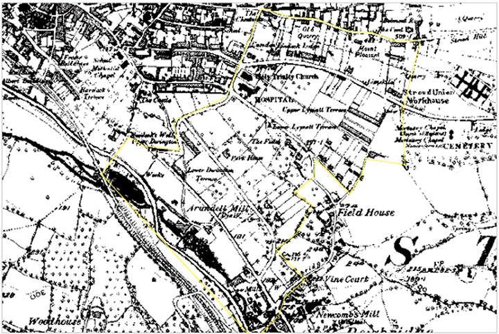 detail from an 1887 map online Stroud: Field estate 1887 OS map