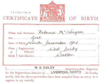 Rebecca McNorgan birth certificate