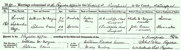 McNorgan Crowe marriage certificate