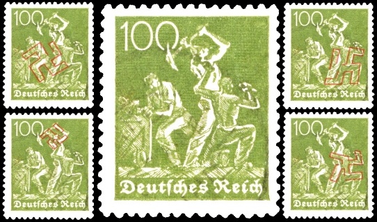 German stamps of 1921 showing apparent swastikas