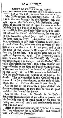 cutting from The Times Calland Glencairn