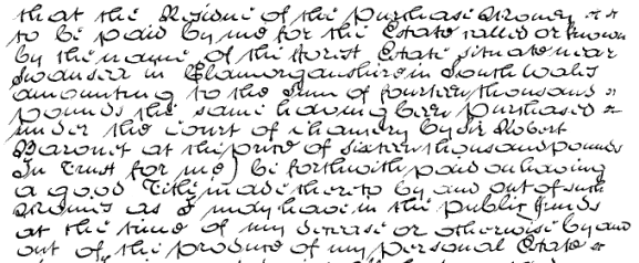 extract from John Calland's will concerning the £14,000 JC's will