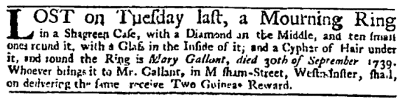 Lost mourning ring 1744 Mourning ring