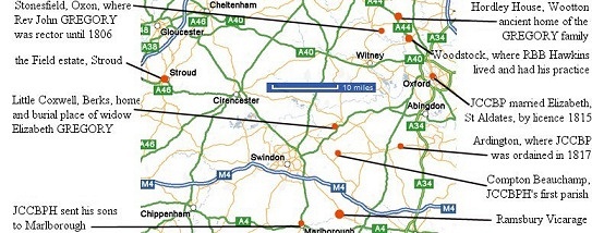 map showing where everyone was Oxford to Stroud map