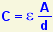 capacitance equation: Q, V; A, d