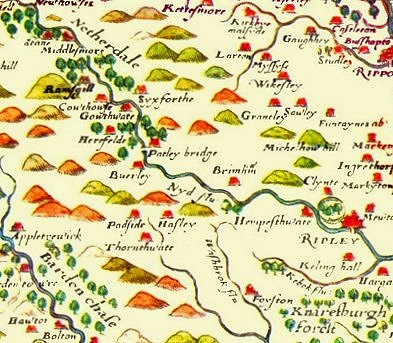 Saxton's map of Nidderdale 1577 showing Heathfield