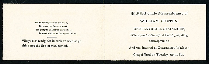 William Buxton funeral card